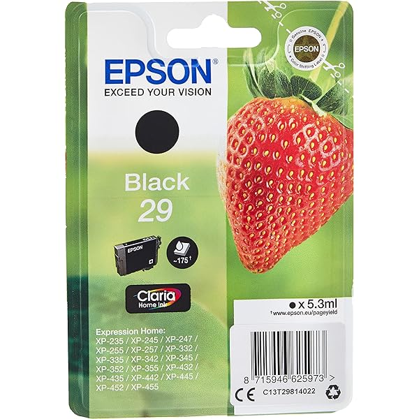 Epson Original 29 Tinte Erdbeere, XP-235 XP-332 XP-335 XP-432 XP-435 XP-245 XP-342 XP-345 XP-442 XP-445 XP-247 XP-257 XP-255 XP-352 XP- 355 XP-452 XP-455, (pachet multiplu 4-farbig)