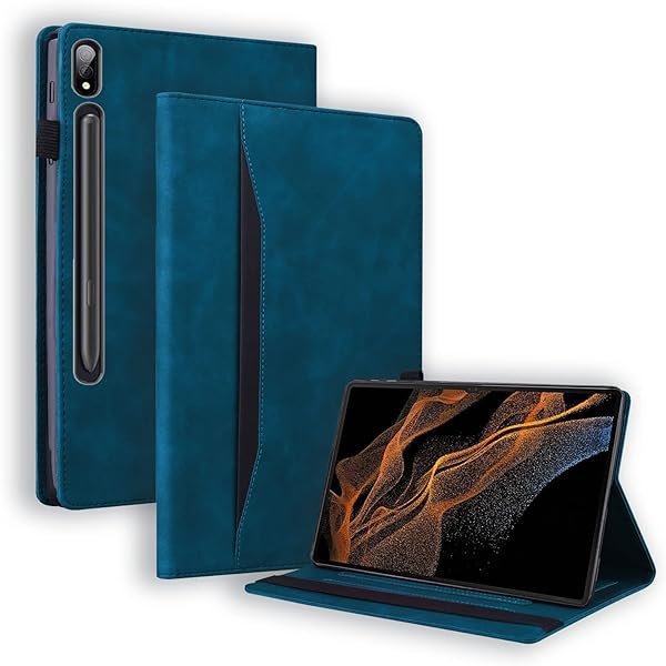 Husă Auslbin pentru Samsung Galaxy Tab S8 Ultra 14,6 inchi 2022 SM-X900/SM-X906 Piele PU cu funcție de suport Husă de protecție pentru Samsung Galaxy Tab S8 Ultra Versiunea 2022 - Albastru