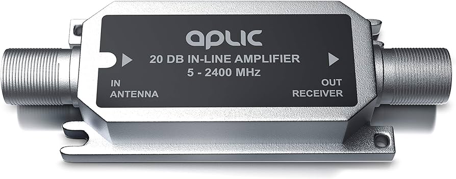 Amplificator de linie prin satelit Axing SVS 2-02 în bandă largă în linie (20 dB, 47 - 2400 MHz)