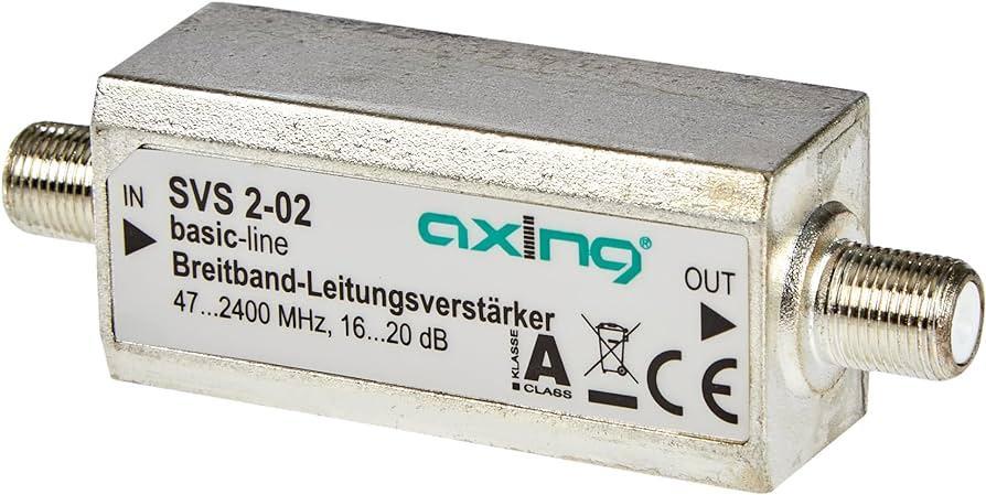Amplificator de linie prin satelit Axing SVS 2-02 în bandă largă în linie (20 dB, 47 - 2400 MHz)