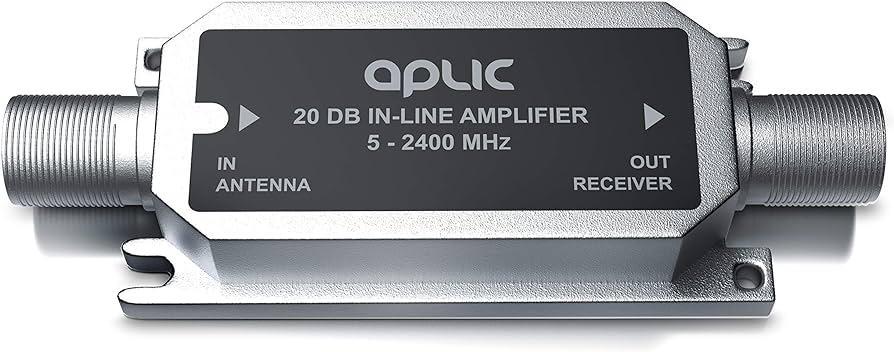 Amplificator de linie prin satelit Axing SVS 2-02 în bandă largă în linie (20 dB, 47 - 2400 MHz)