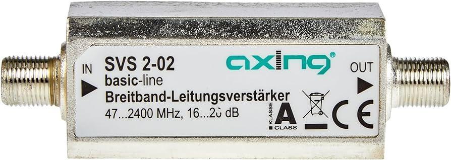 Amplificator de linie prin satelit Axing SVS 2-02 în bandă largă în linie (20 dB, 47 - 2400 MHz)