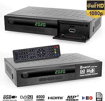 Bamof 2225 PRO Receptor satelit Receptor digital prin satelit (HDTV, DVB-S / DVB-S2, HDMI, SCART, 2X USB, Full HD 1080p) [Preprogramat pentru Astra, Hotbird și Türksat] + cablu HDMI