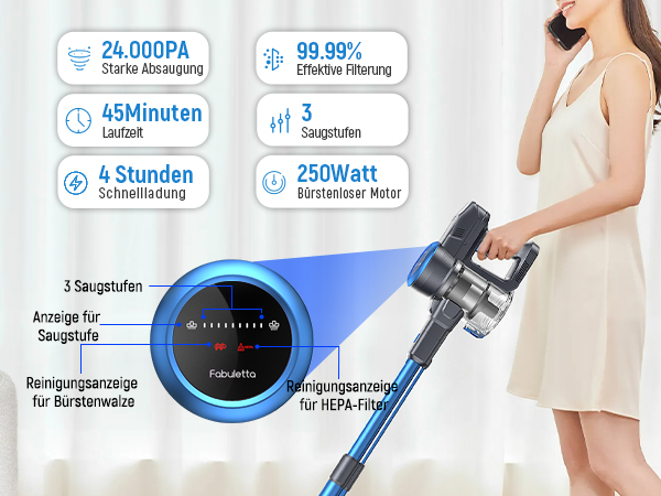 Baterie Fabuletta pentru aspirator fara fir FSV001 Stick, 2200 mAh, reincarcabila si detasabila, albastra