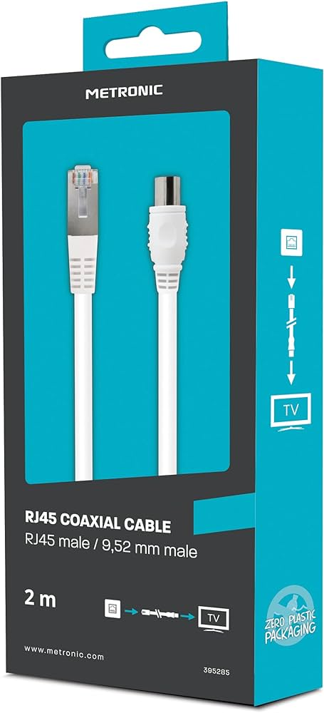Cablu Metronic RJ45 / TV coaxial 9,52 mm tată la tată 2 m - 395285