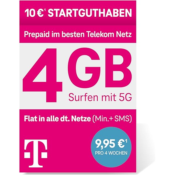 Cartelă SIM Telekom MagentaMobil Prepaid Basic | 9ct pe minut/SMS către toate rețelele germane | 10 EUR credit de pornire | Fără obligații contractuale controlez total costurile