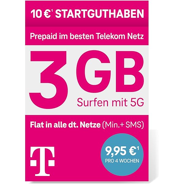 Cartelă SIM Telekom MagentaMobil Prepaid Basic | 9ct pe minut/SMS către toate rețelele germane | 10 EUR credit de pornire | Fără obligații contractuale controlez total costurile