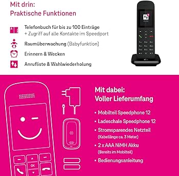 Telekom Speedphone 12 Black, 19,99 x 7,01 x 11 cm; 390 de grame
