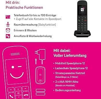 Telekom Speedphone 12 Black, 19,99 x 7,01 x 11 cm; 390 de grame