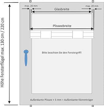 Jaluzele plisate DécoProfi fără găurire alb 60cm x 200cm (înălțimea totală max. a cercevelei ferestrei) I Jaluzele plisate tensionate realizate pe măsură cu suport de clemă/Klemmfix I Jaluzele plisate cadru interior opac pentru prindere