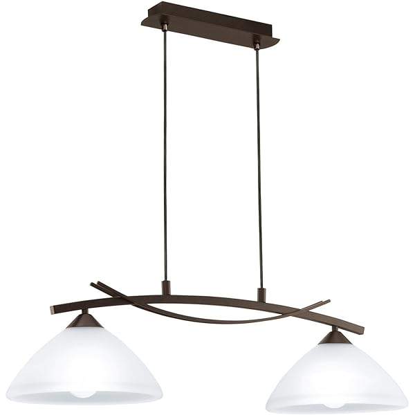 Lampă suspendată EGLO Vinovo, lampă suspendată cu 2 becuri, vintage, rustică, suspendată din oțel și sticlă alabastru de culoare maro închis, alb, lampă de masă, lampă de sufragerie suspendată cu dulie E27 [Clasa de energie D]