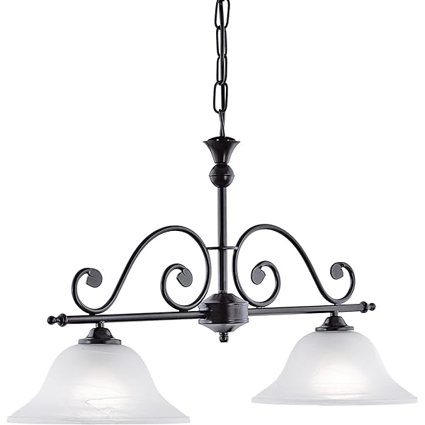 Lampă suspendată EGLO Vinovo, lampă suspendată cu 2 becuri, vintage, rustică, suspendată din oțel și sticlă alabastru de culoare maro închis, alb, lampă de masă, lampă de sufragerie suspendată cu dulie E27 [Clasa de energie D]