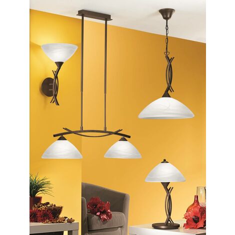 Lampă suspendată EGLO Vinovo, lampă suspendată cu 2 becuri, vintage, rustică, suspendată din oțel și sticlă alabastru de culoare maro închis, alb, lampă de masă, lampă de sufragerie suspendată cu dulie E27 [Clasa de energie D]