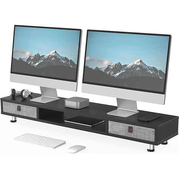Suport pentru monitor dublu Fenge, suport pentru ecran, picioare din plută ecologică pentru computer, televizor, laptop, suport pentru monitor, 108x23,5x11,6 cm, capacitate de încărcare 45 kg, stejar