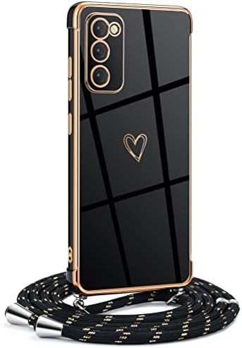 Lanț pentru telefoane mobile Mkej Femei Fete Compatibil cu iPhone XR - Husă din silicon cu curea - Husă pentru telefon mobil pentru iPhone XR Heart Love Design Electroplating - Husă cu cablu în negru auriu