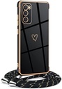 Lanț pentru telefoane mobile Mkej Femei Fete Compatibil cu iPhone XR - Husă din silicon cu curea - Husă pentru telefon mobil pentru iPhone XR Heart Love Design Electroplating - Husă cu cablu în negru auriu