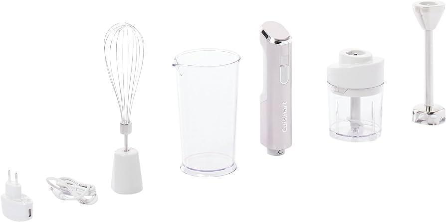 Blender de mână fără fir Cuisinart cu atașament pentru blender, tel și bol pentru amestecare cu o capacitate de 250 ml, blender cu 30 de minute de viață a bateriei, argintiu, RHB100E
