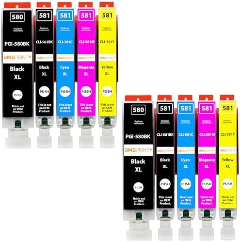 Happy Printer 10 cartușe XL compatibile cu Canon PGI 580 CLI 581 potrivite pentru Pixma TR7500 TR7550 TR8550 TS6100 TS6150 TS6151 TS6250 TS6251 TS6350 TS6351 TS705 TS95540c TS95540c