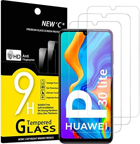 NEW'C 2 Piese, Protector de ecran pentru Huawei P30 Lite, Nova 4e, Sticla securizata Anti-zgarieturi, Anti-Amprenta, Fara bule, Duritate 9H, 0,33 mm Ultra Transparenta, Ultra Rezistenta