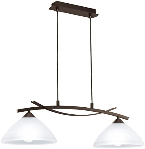 Lampă suspendată EGLO Vinovo, lampă suspendată cu 2 becuri, vintage, rustică, suspendată din oțel și sticlă alabastru de culoare maro închis, alb, lampă de masă, lampă de sufragerie suspendată cu dulie E27 [Clasa de energie D]