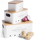 Cutie de depozitare pentru cartofi Homety [Set de 3] - Bucătărie decorativă - Modul ideal pentru depozitarea cepei, depozitarea cartofilor și depozitarea usturoiului (alb)