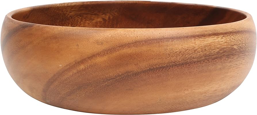 Premier Housewares Bol de salată din lemn de salcâm Bol de salată mare sculptat manual, 26 x 26 x 8 cm