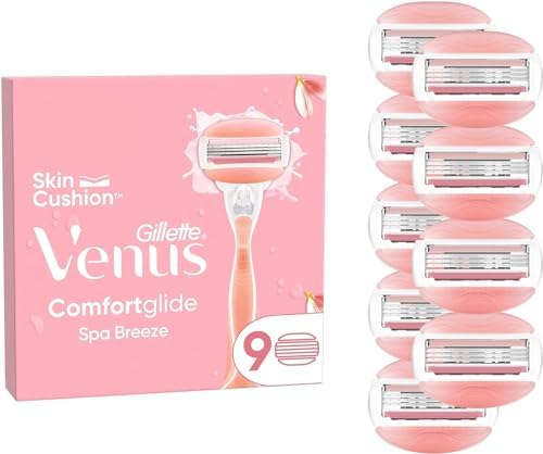 Lame de ras Gillette Venus Comfortglide Spa Breeze pentru aparate de ras pentru femei, 9 lame de schimb pentru aparatele de ras pentru femei cu lama tripla