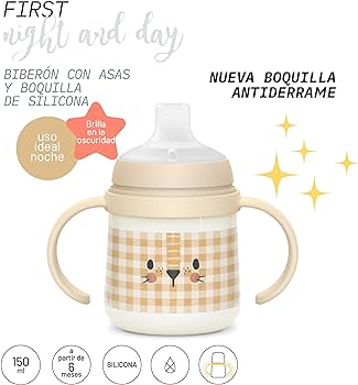 Suavinex, Cană de învățare de la 6 luni, Cupă Sippy Baby, Cană pentru copii etanșă cu gura de băut moale din silicon, Mânere ergonomice, Cană de antrenament cu supapă anti-colici, 150 ml, Dreams Blue