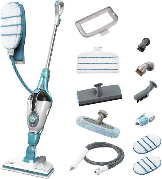 BLACK+DECKER - Mop cu abur STEAMITT cu detergent de maini si manusa - 12 accesorii - Multifunctional 1300 W - Timp de incalzire 15 sec - Rezervor 500 ml - Curatare perfecta - FSMH1321JSM-QS