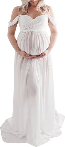 Rochie de maternitate Loalirando Fotografie de fotografiere șifon ușoară Lungime maxi rochie de fotografie cu umeri
