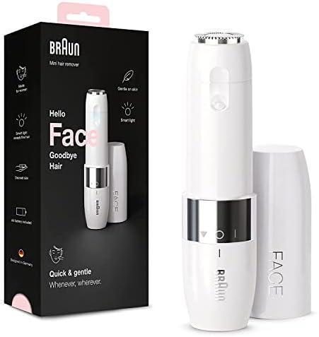 Mini aparat de îndepărtare a părului Braun Face, aparat electric de îndepărtare a părului facial pentru femei, aparat de ras mic pentru bărbierit rapid și blând, buză superioară, bărbie și obraji, pentru mers, cu Smartlight, FS1000, alb