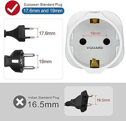 Adaptor de contact de protecție pentru mufa de călătorie VGUARD la priză India cu 3 pini - alb