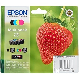 Epson Original 29 Tinte Erdbeere, XP-235 XP-332 XP-335 XP-432 XP-435 XP-245 XP-342 XP-345 XP-442 XP-445 XP-247 XP-257 XP-255 XP-352 XP- 355 XP-452 XP-455, (pachet multiplu 4-farbig)