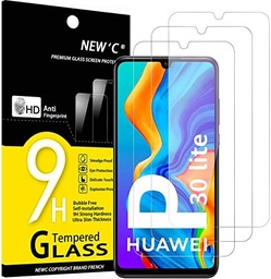 NEW'C 2 Piese, Protector de ecran pentru Huawei P30 Lite, Nova 4e, Sticla securizata Anti-zgarieturi, Anti-Amprenta, Fara bule, Duritate 9H, 0,33 mm Ultra Transparenta, Ultra Rezistenta