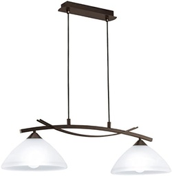 Lampă suspendată EGLO Vinovo, lampă suspendată cu 2 becuri, vintage, rustică, suspendată din oțel și sticlă alabastru de culoare maro închis, alb, lampă de masă, lampă de sufragerie suspendată cu dulie E27 [Clasa de energie D]