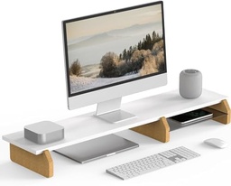Suport pentru monitor dublu Fenge, suport pentru ecran, picioare din plută ecologică pentru computer, televizor, laptop, suport pentru monitor, 108x23,5x11,6 cm, capacitate de încărcare 45 kg, stejar