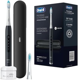 Oral-B Pulsonic Slim Luxe 4500 Periuță de dinți electrică sonică, 2 perii de schimb, 3 moduri de curățare pentru îngrijirea dentară și gingii sănătoase, husă de călătorie, proiectată de Braun, negru mat