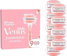 Lame de ras Gillette Venus Comfortglide Spa Breeze pentru aparate de ras pentru femei, 9 lame de schimb pentru aparatele de ras pentru femei cu lama tripla