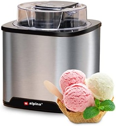Aparat de inghetata alpina - aparat de inghetata moale - potrivit pentru inghetata, gelato, iaurt congelat si sorbet - continut 2L - auto-oprire automata - otel inoxidabil - argintiu