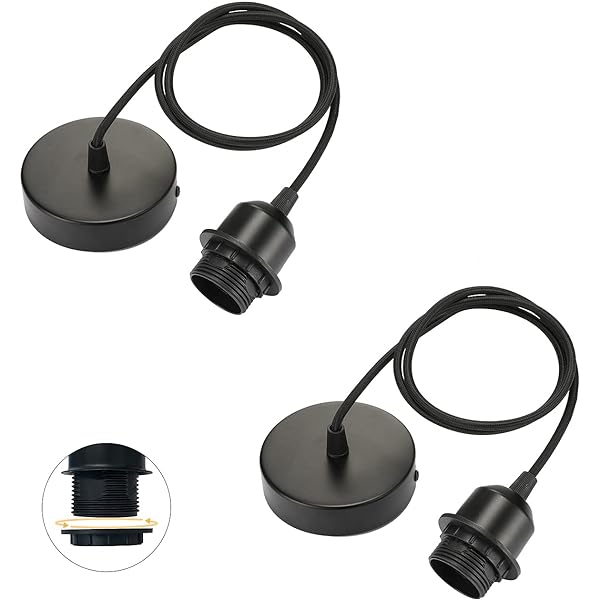 Suspensie lampă Linkind E27 cu inel cu șurub, cablu textil de 100 cm reglabil, pandantiv compatibil cu abajur, suport lampă ideal pentru agățat bucătărie, alb