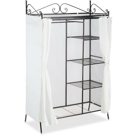 Dulap Relaxdays metalic COUNTRY 172 x 105 x 45 cm HxLxD, dulap stil rustic cu perdea din stofa, alb-negru