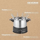 SEVERIN Fondue, set de fondue care se poate spăla în mașina de spălat vase cu 8 furculițe cu coduri de culori, fondue electrică din oțel inoxidabil pentru fondue de brânză, fondue de ciocolată sau fondue de ulei, negru, FO 2470