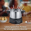 SEVERIN Fondue, set de fondue care se poate spăla în mașina de spălat vase cu 8 furculițe cu coduri de culori, fondue electrică din oțel inoxidabil pentru fondue de brânză, fondue de ciocolată sau fondue de ulei, negru, FO 2470