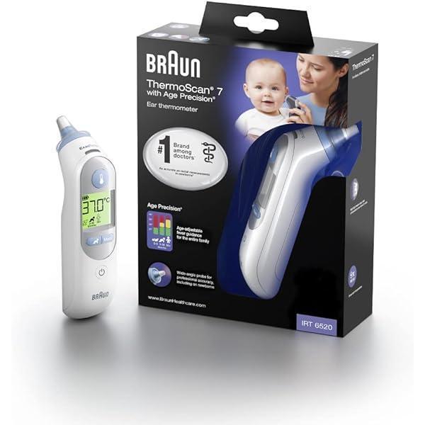 Termometru pentru ureche Braun ThermoScan 7 (Age Precision, afișaj al temperaturii cu coduri de culori, febră, sigur, igienic, precis clinic, blând) IRT6520, 1 bucată (pachet de 1), digital