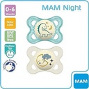 MAM Original Night S177 Manechin din latex care strălucește în întuneric cu tetina din latex pentru 16+ luni, neutru (pachet de 2) cu cutie de sterilizare automată, versiune în spaniolă