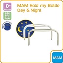 MAM Hold my Bottle Mânere pentru biberoane pentru ziua și noaptea set de 2, antiderapante și 1 x mânere luminoase pentru biberoane MAM și antrenor MAM, special concepute pentru mâinile mici de bebeluși, peste 0 luni, bej