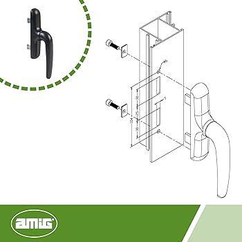 Amig - maner pentru geamuri rotite sau basculante, cu baza din aluminiu si capac PVC negru, cu prindere cu surub ascuns | 17,10 x 7,60 cm x înălțime 2,40 mm - Fără știft pătrat