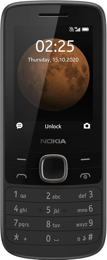 Telefon mobil Nokia 225 (2020) 4G Dual SIM cu design premium (afișaj QVGA de 2,4 inchi, tehnologie 4G, Bluetooth 5.0, player MP3, radio FM, memorie de 128 MB (până la 128 GB prin microSD), cameră VGA) Negru