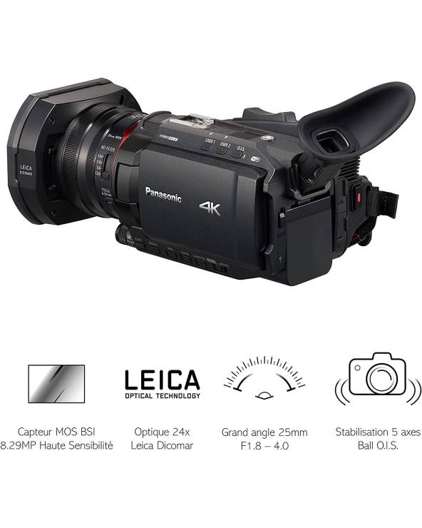 Cameră video Panasonic HC-X1500E 4K (video 4K, cameră cu detectare a feței, obiectiv LEICA, unghi larg de 25 mm, zoom optic 24x, cameră video profesională)