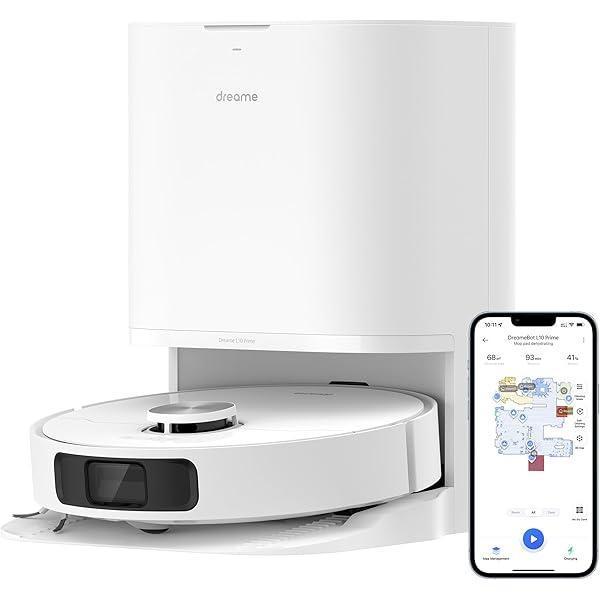 Robot aspirator dreame L10 Prime și robot de curățare cu stație automată de spălare a mopului, ridicare mopan de 7 mm, navigație LDS, putere de aspirație 4000 Pa, cartografiere 3D, WiFi/APP